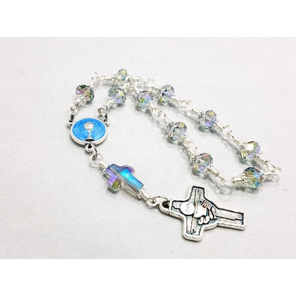Communion Chalice One Decade Rosary, Swarovski Crystals, Silver Plated - Picture 8 of 10